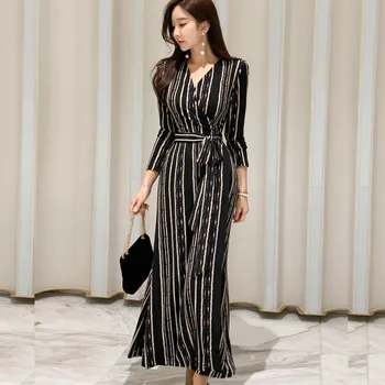 

Fashion women new arrival striped formal dress casual outdoor vintage party cute high quality spring long cute a-line dress