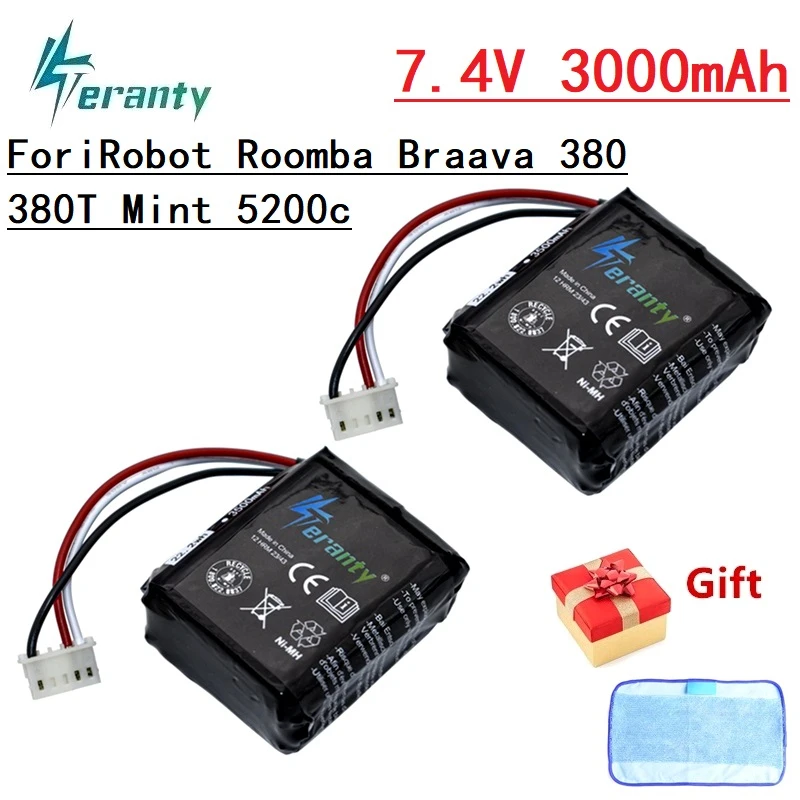 Оригинальная батарея 7 4 в 3000 мАч для iRobot Roomba Braava 380 380t Mint 5200c Li-Po 3000mAh 2.5Ah 2 V