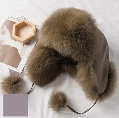YC Fur, шапка из натурального меха енота для женщин, мех лисы, русские шапки-ушанки, зимняя Толстая теплая шапка-бомбер с ушками для девушек - Цвет: camel