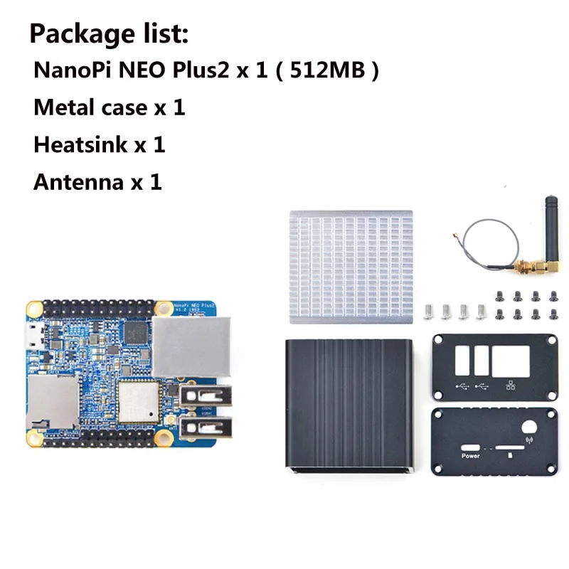 Дружественный NanoPi NEO Plus2 все-в-одном H5, гигабитный Ethernet порт IoT макетная плата WiFi Bluetooth с металлический чехол+ радиатор - Цвет: 512MB With case