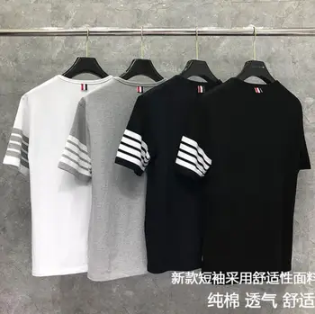 

2020 Fashion TB THOM Brand T-Shirt Men Women Short Sleeve Casual Clothing Solid Striped Summer O-neck Cotton Shirts