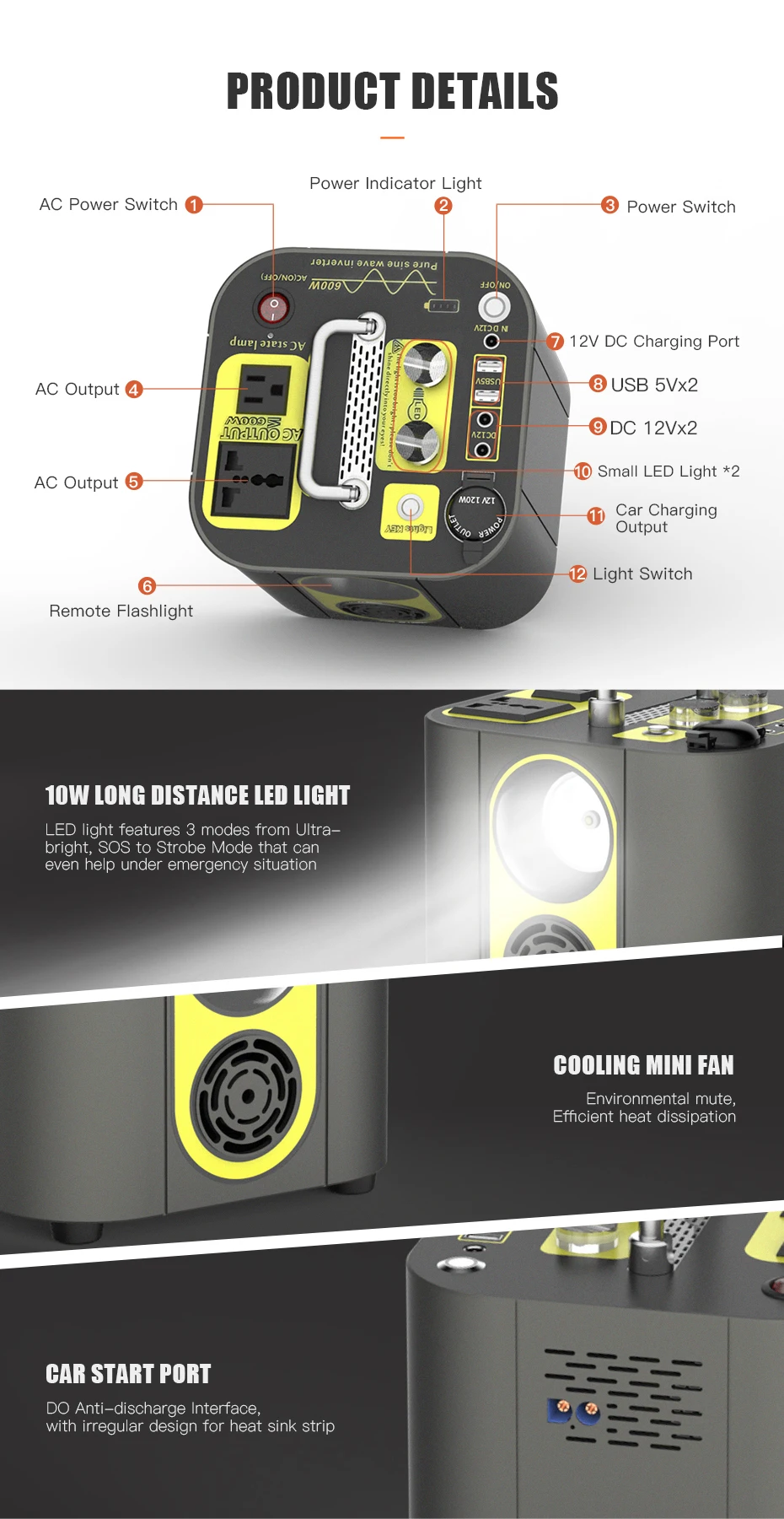 WST 126000mAh High Capacity Portable Power Bank Station Energy Storage Power 220V AC/DC portable wireless charger