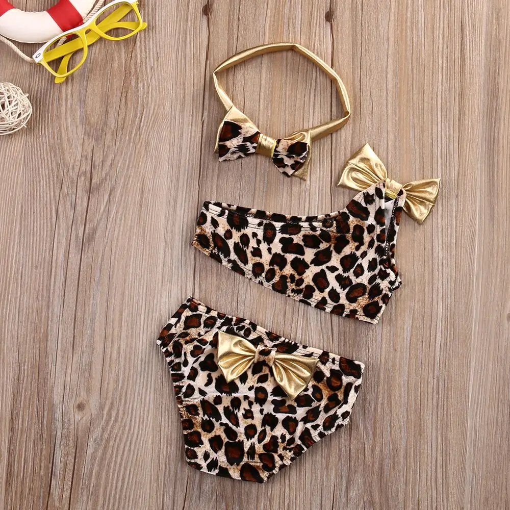 Baby Girls Leopard Swimwear 3Pcs Kids Bikini Sets Summer Beachwear 0-8Y