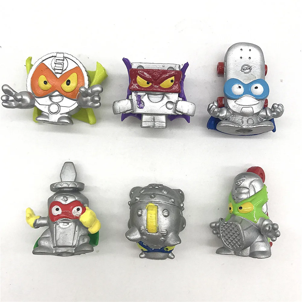 

6pcs/lot Superzings Rare Silver Garbage Doll Rubber Cartoon Anime Action Figures Toy Super Zings Collection Model Kids Toys