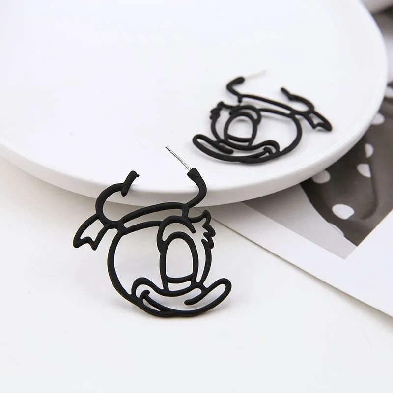 Donald Duck(Black) FENGLI, цветные серьги-гвоздики с Микки Маусом для женщин, Дональд Дак, Милая Красная серьга, Женские Ювелирные изделия с Микки Маусом, лучший подарок для друга на день рождения - Окраска металла: Donald Duck(Black)