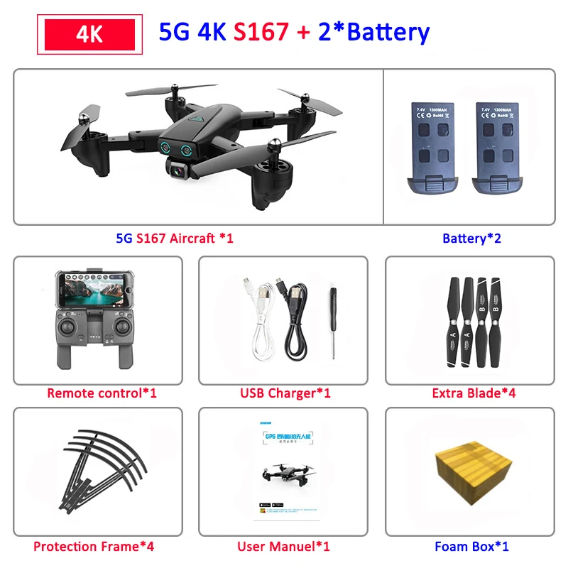 S167 складной Профессиональный Дрон с камерой 4K HD селфи 5G gps WiFi FPV широкоугольный Радиоуправляемый квадрокоптер Вертолет игрушка E520S SG900-S - Цвет: 5G 4K 2B Foam