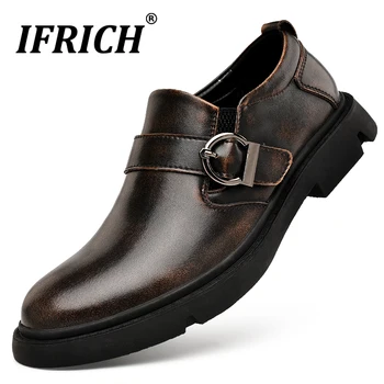 

New Luxury Men Dress Shoes Brown Vintage Shoes Men Fashion Man Buckle Strap Business Shoes High Quality Mens Party Footwear