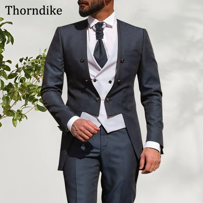 Thorndike Purple Suit Men For Wedding,Made V-Neck Buttons Slim Fit Jacket With Pants,Elegnt Groom Party Prom Tuxedos