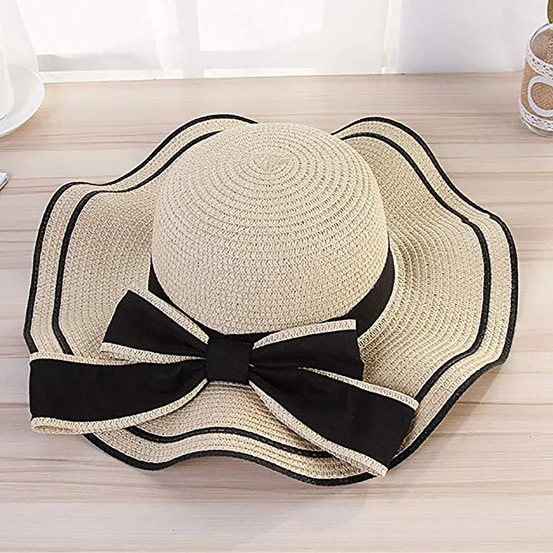 Женская модная большая соломенная шляпа Bowknot Floppy Складная сворачивающаяся УФ-защита пляжная шляпа от солнца пляжная кепка