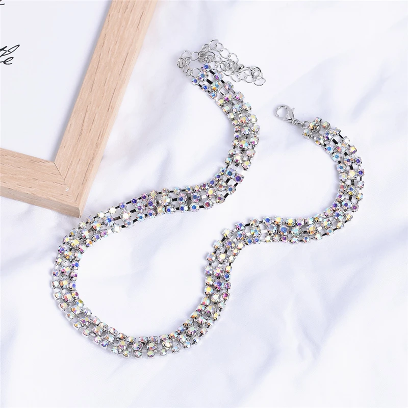 Wedding Crystal Jewelry AB Color Rhinestone Personality Bride Necklace Fashion Simple Accessories Ladies Gifts CORUIXI H9507