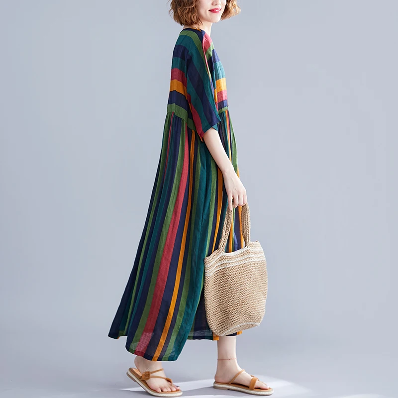 Женское платье в полоску ARCSINX Boho размера плюс 4XL 5XL 6XL 7XL 8XL Mori Girl хлопковое большого