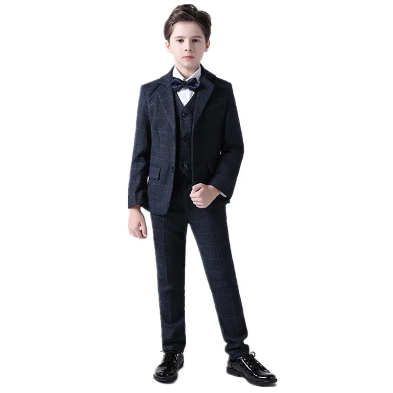 

Flower Boys Formal Dress Suit Set Autumn Children Plaid Single Breasted Blazer Pants 5Pcs Clothes Kids Wedding Party Costume