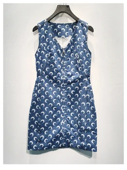 

2020 Summer New Women Fashion Print Slim Sleeveless Tank Denim Dress