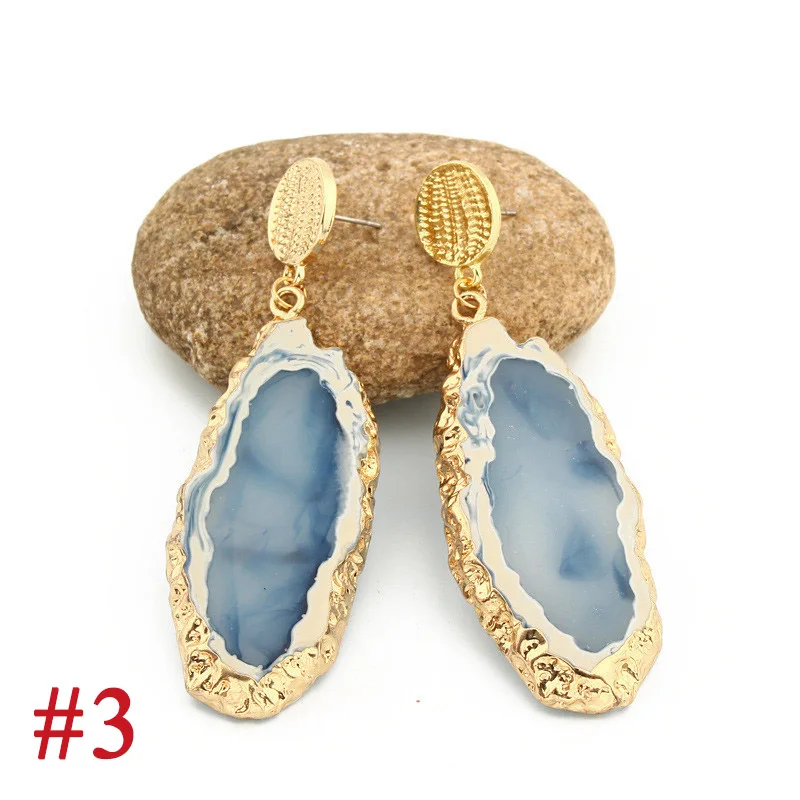 3Vintage Blue Pink Stone Resin Earrings Big Long Drop Earrings For Women Statement Jewelry Pendientes Mujer Moda 2019 Ohrringe