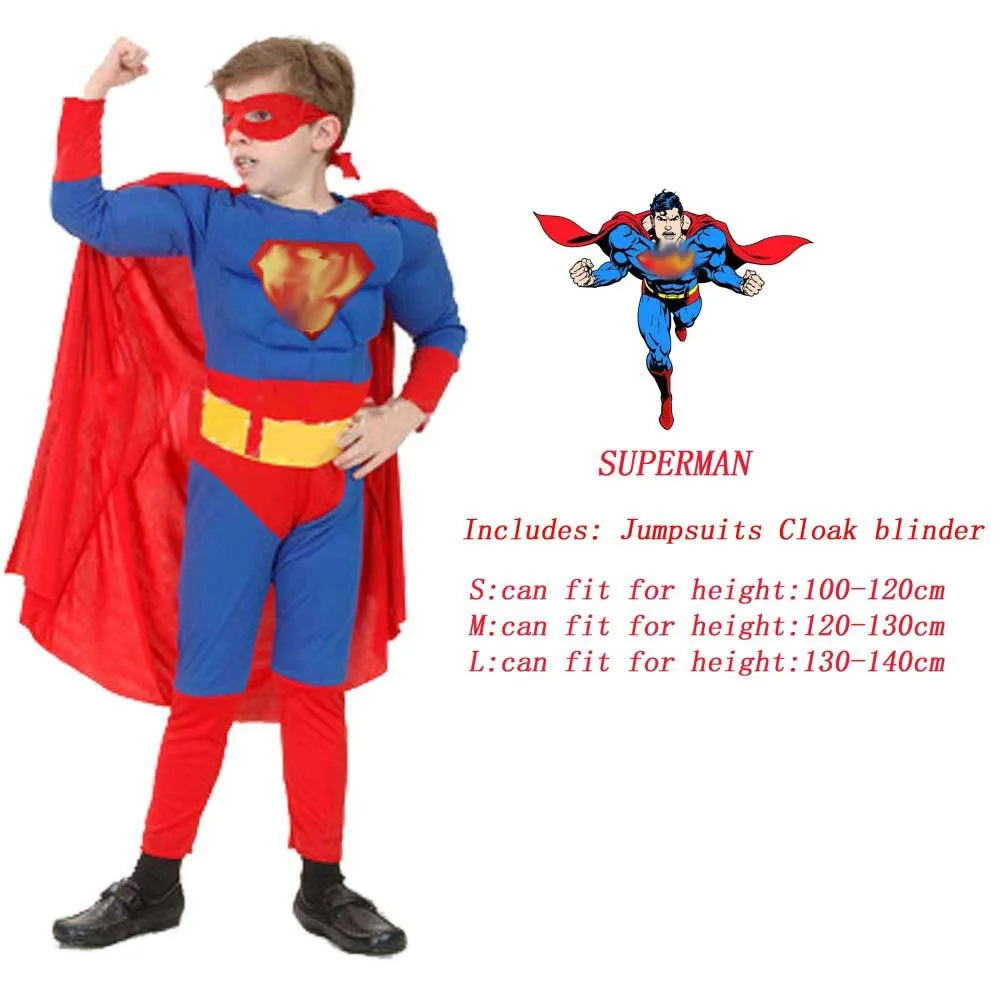 Супермен Паук для косплея Железного человека костюм для мальчиков Карнавальный костюм на Хэллоуин для детей звездные войны Дэдпул Тор Муравей Человек пантера - Цвет: Superman 1