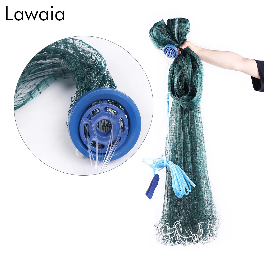 Lawaia Hand Throw Cast Nets Green Twisted Wire Fishing Net With Iron