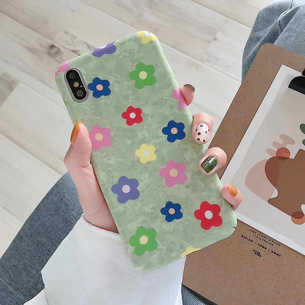

LOVECOM Cute Wildflower Phone Case For iPhone XR XS Max 6 6S 7 8 Plus X Matte PC Hard Luxury Full Body Phone Back Cover Cases