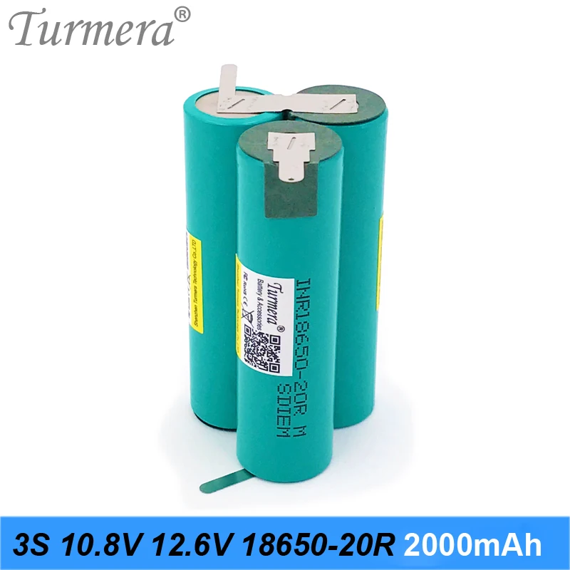 Turmera 3S 10.8V 12.6V INR18650-20RM 2000mAh 20A Battery Soldering Battery for Screwdriver Shrika and Vacuum Cleaner Use 001
