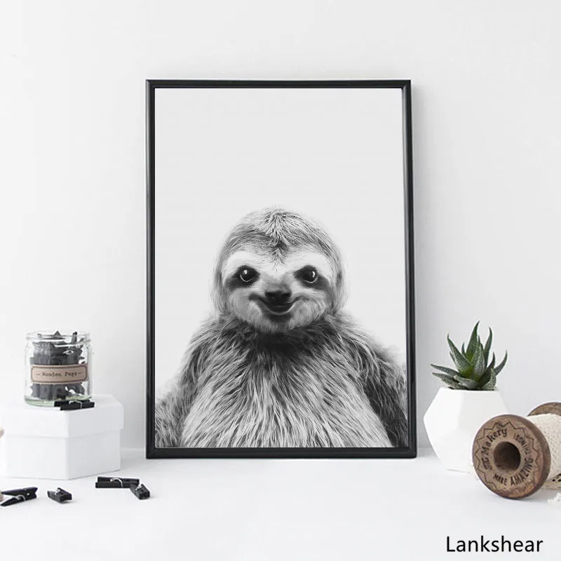 Black White Sloth Canvas Poster Animal Nurser Print Wall Art Painting Nordic Kids Decoration Picture Children Bedroom Decor | Дом и сад