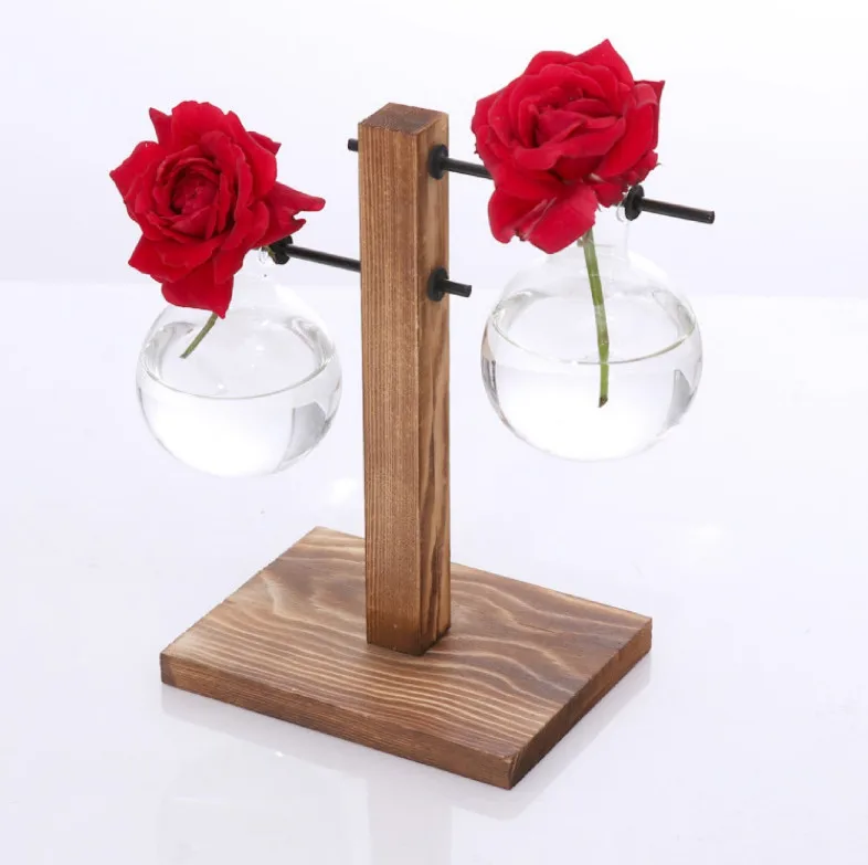 

Terrarium Creative Hydroponic Plant Transparent Vase Wooden Frame vase decoration Glass Tabletop Plant Bonsai Decor flower vase