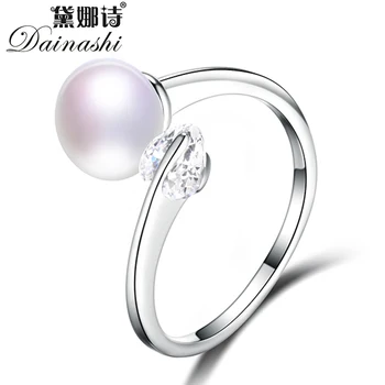 

Dainashi Beautiful Design 925 Sterling Silver Single Zircon Ring Fine Jewelry 100% Genuine Freshwater Cultured Pearl Ring Gift
