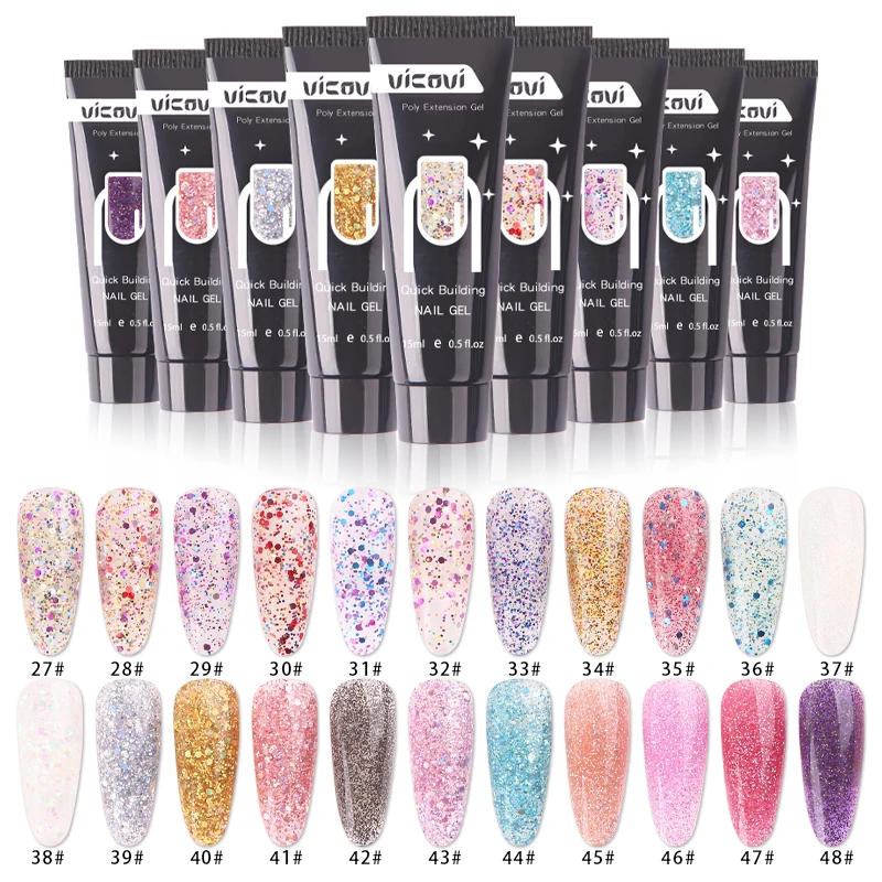 15ml Poly Acrylic Gel For Nail 22 Color Spangle Crystal Extension Gel UV/LED Light Quick Extension Nail Without Paper Holder&_&*