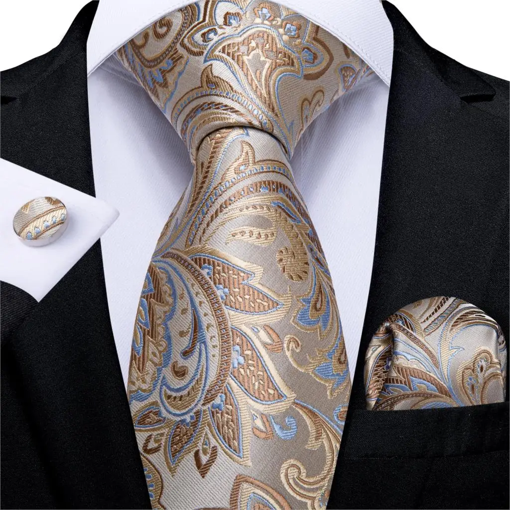Качественный мужской галстук цвета шампанского, Шелковый Свадебный галстук с узором пейсли для мужчин, подарочный набор галстуков, новый