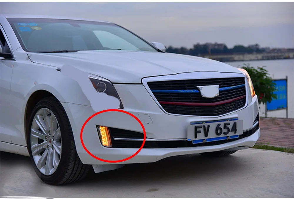 2 пары автомобилей светодиодный DRL Дневной ходовой светильник водонепроницаемый желтый поворотный сигнал противотуманная фара для Cadillac ATS ATSL головной светильник