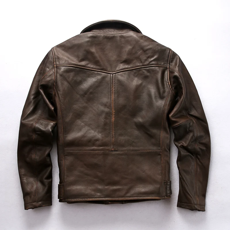 AH1956 Read Description! Asian size genuine cow skin leather jacket mens cowhide casual vintage biker leather jacket