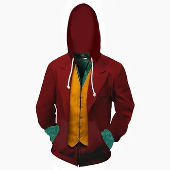 

Burgundy Suicide Squad Joker Movie&TV Hoodies Novelty Loose Cosplay Costume For Adult 3D Digital-print Casual Outwear Overcoat