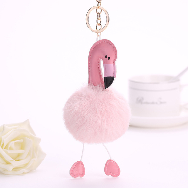 Flamingo With Pom Pom Plush Toy With Keychain Flamingo Key Pendant Soft Stuffed Animal Toys Kids Girls Bag Hang Pendant