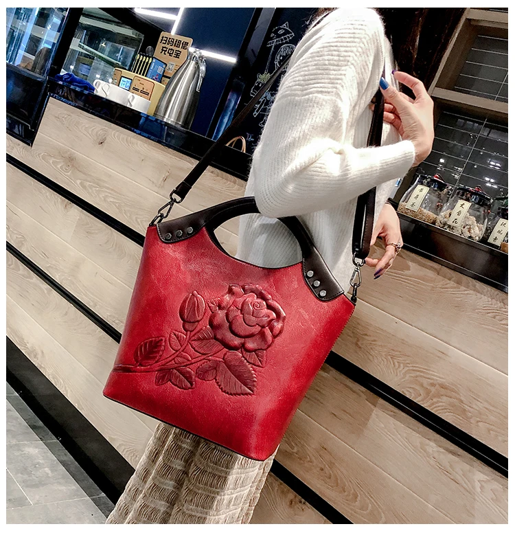 Женская сумка с принтом розы, женская сумка высокого качества, кожаная Большая вместительная женская сумка на плечо, роскошная сумка-мессенджер для женщин