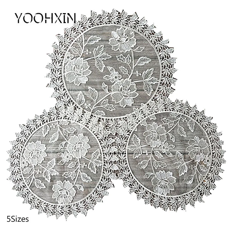 5 размеров Белое кружевное платье круглый бриллиант вышивка стол место коврик
