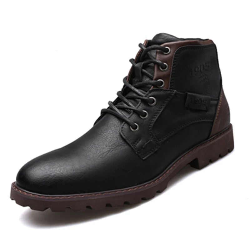 39-49 winter boots leather warm Non-Slip Comfortable winter shoes men#AF3998 - Цвет: Black