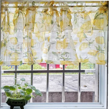 

Yellow Lemon Printed Rod Pocket Sheer Kitchen Curtain Tulle Cafe Short Panel Drapes Door Curtains Valance Curtain Tier DL166T2