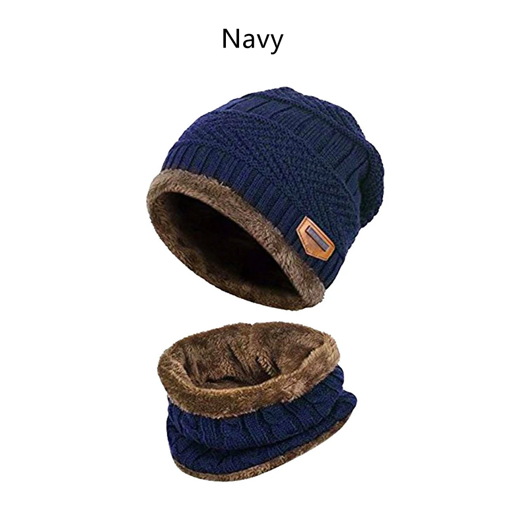 Navy Комплект из двух предметов, модная теплая зимняя шапка, вязаная шапка, шарф, шапка, зимние шапки для мужчин, вязаная шерстяная шапочка, мужская вязаная шапка - Цвет: Navy