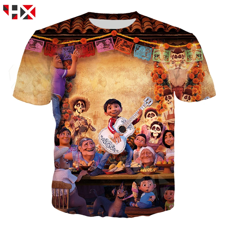 Повседневная забавная футболка с мультипликационным фильмом Pixar Coco для мужчин и женщин, спортивная одежда с 3D принтом, короткий рукав, музыка, уличная футболка, Топы, X401