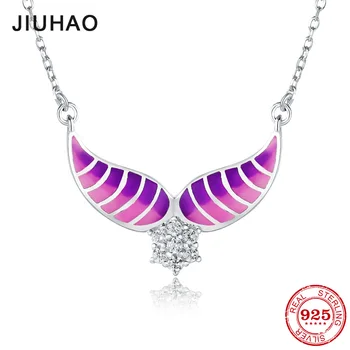 

Authentic 925 Sterling Silver Angel wings Necklaces pink charm Enamel Pendant necklace for Women fashion jewelry making