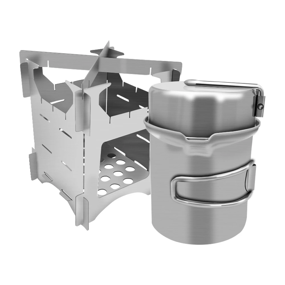

Camping Cookware Set Wood Stove Stainless Steel Lightweight Cooking Ware Set For Outdoor Camping Hiking Picnic