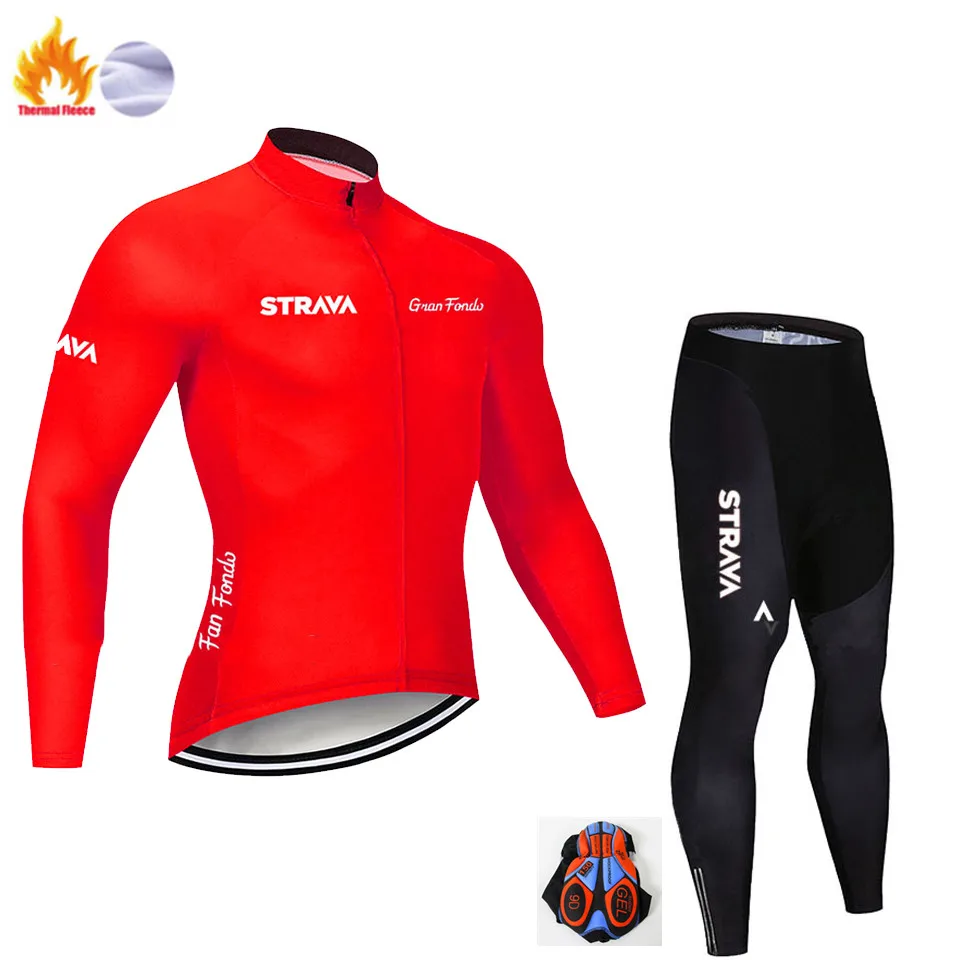 STRAVA Зима Велоспорт Джерси набор MTB мультфильм велосипед одежда мужская Ropa Ciclismo термальная флисовая одежда для велосипеда длинная одежда для велоспорта - Цвет: Winter Cycling suit