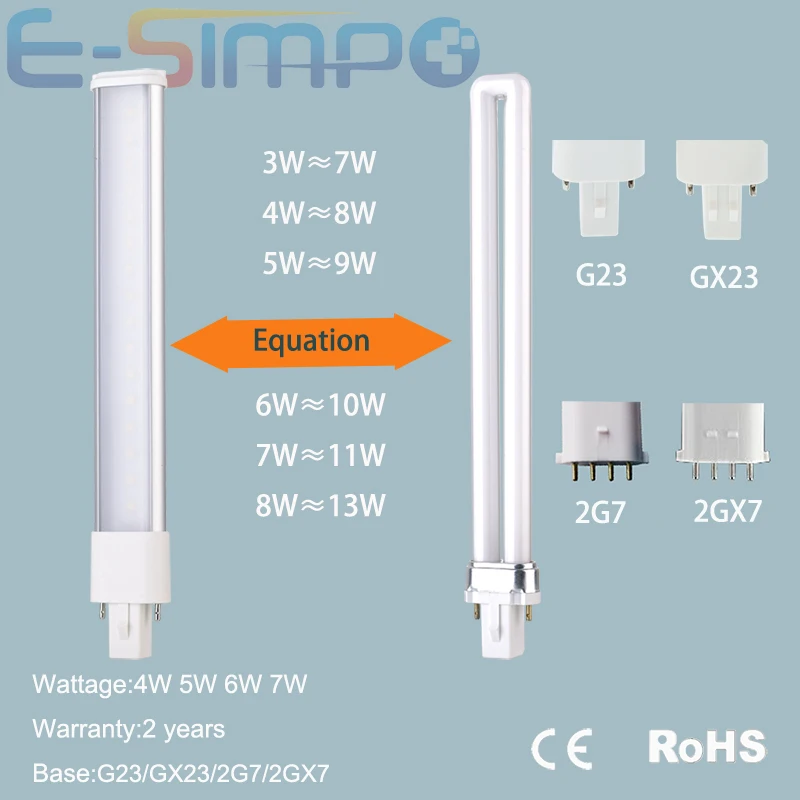 Светодиодная лампа с горизонтальной вилкой G23/GX23/2G7/2GX7 led PL ламповый светильник 4 Вт 5 Вт 6 Вт 7 Вт светодиодный ламповый светильник яркость настольная лампа замена CFL светильник