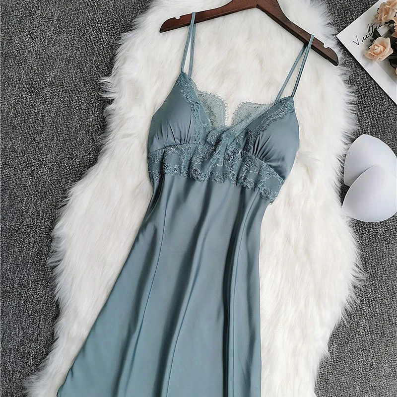 Женская ночная рубашка Kleid с подтяжками на груди, сексуальная одежда для сна, женская летняя соблазнительная ночная рубашка с кружевным краем и открытой спиной