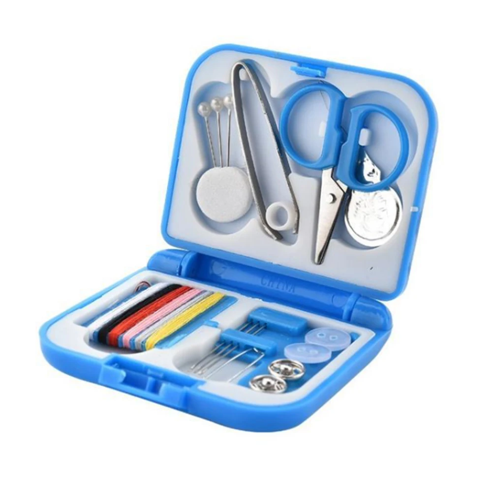 Portable Home Travel Sewing Kits Box Needle Threads Scissors Buttons Tape 