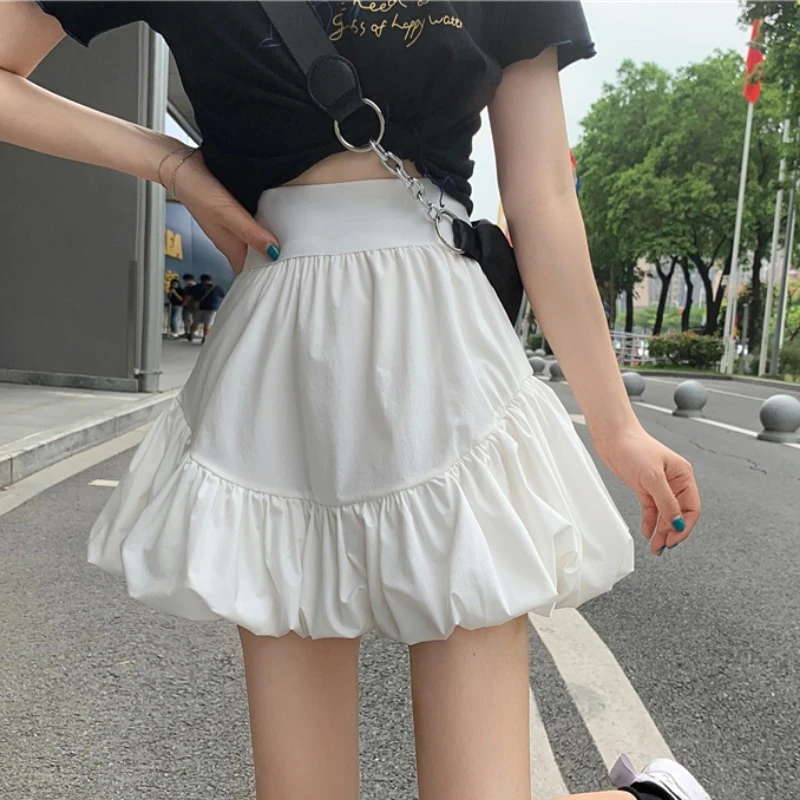 Spring summer skirt women's 2021 new A line skirt Korean splicing bubble skirt high waist thin white short skirt|Skirts| - AliExpress
