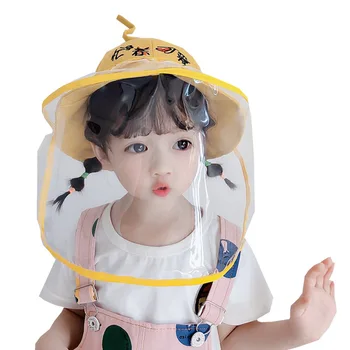 

Children Dustproof Anti-droplet Bucket Hat Sun-resistant Face Covering Protective Cap Isolation Bucket Hat-Disassemble through