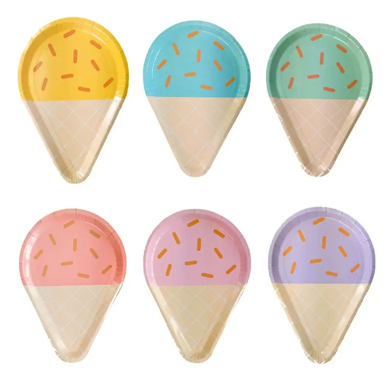 

8PC/Pack Serves 8 Ice Cream Shape Birthday Wedding Picnic Party Disposable Plate for new Year decoration