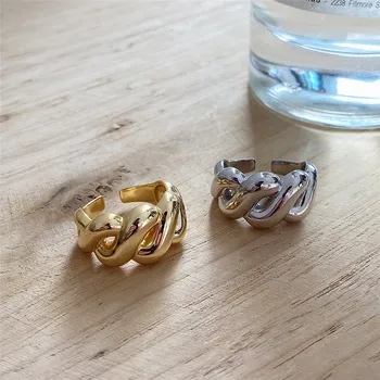 

POFUNUO Real 925 Sterling Silver Women Punk Hyperbole Rings Minimalism Female Simple Design Personalized 18K Gold Niche Rings