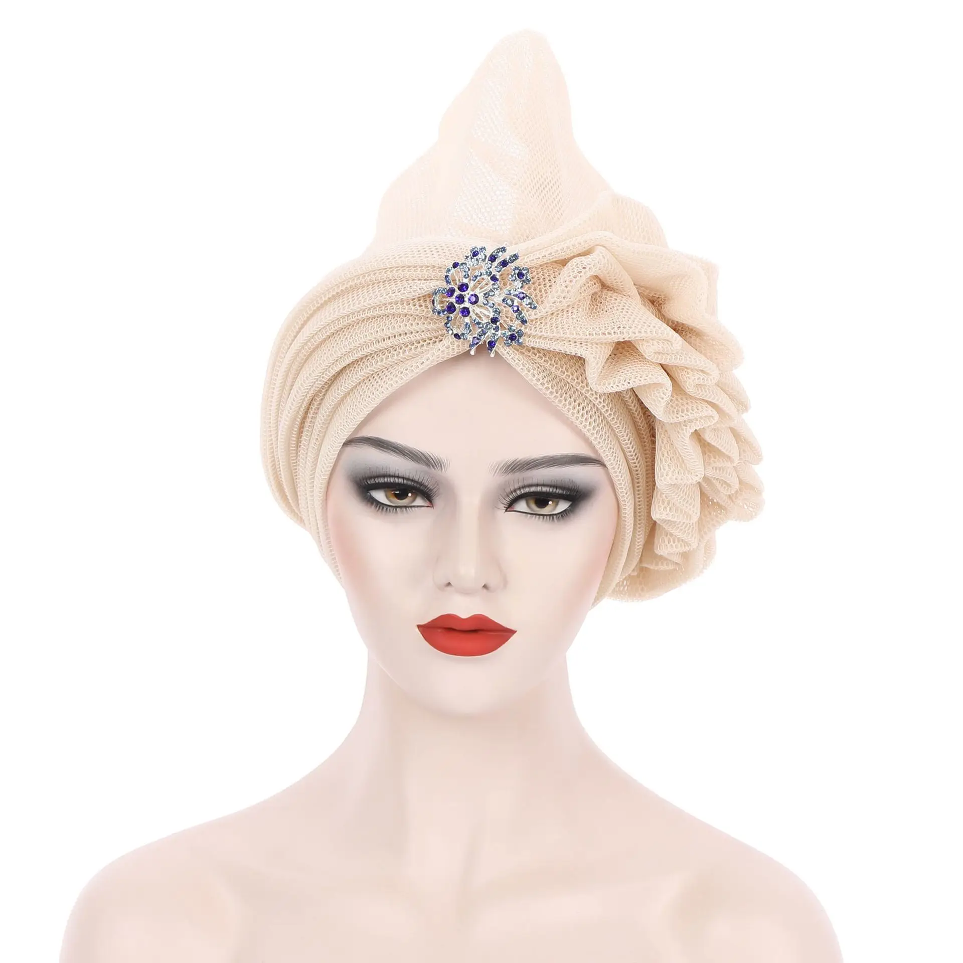 African Fashion Turbans Hat Women Auto Gele Stacked Stick Diamond Flower Bazin Riche Dashiki African Headtie Headwrap Hijabs african attire for women