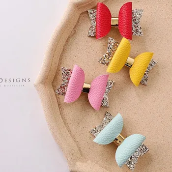 

5pcs Mermaid Hair Bows Glitter Hair Clip Rose Gold Sparkly Leather Pretty Headband Hairpins Princess Party Headdres