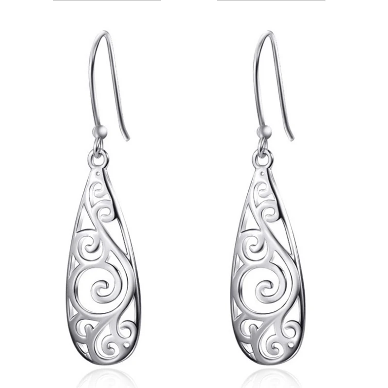 Drop-shaped carved hollow creative S925 sterling silver earrings for women | Украшения и аксессуары